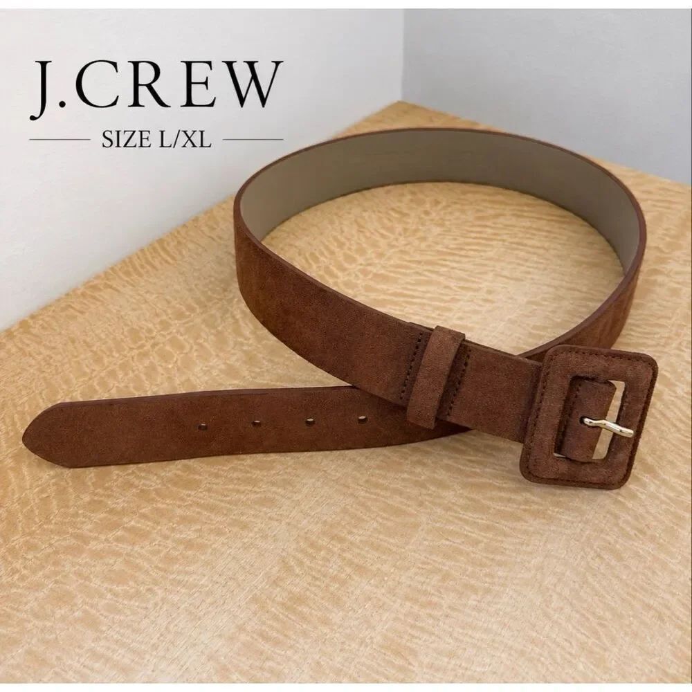 J.Crew Brown Wide Leather Belt Size L/XL Square Buckle Boho Minimalist